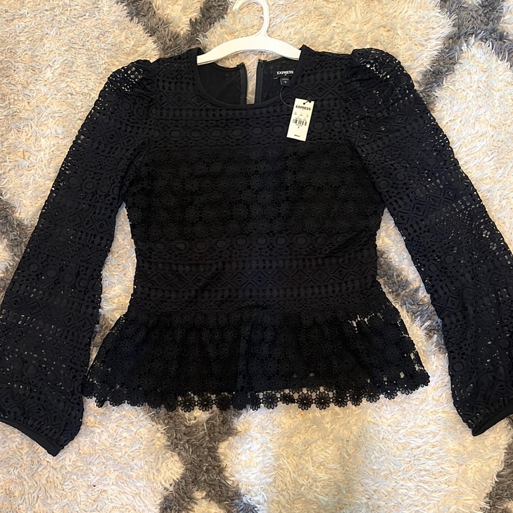Black lace peplum top